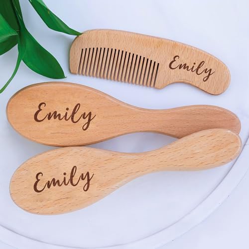 Personalized Baby Brush and Comb Set Custom Cradle Cap Brush Personalized Baby Gifts Baby Hair Brushes Set for Newborns Girls Boys Newborns Toddler Baby Grooming Kit (Design 2) - color: Design 2
