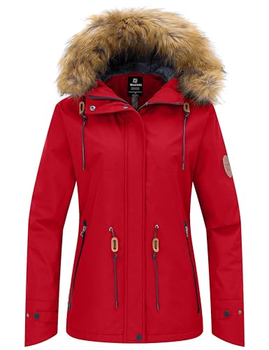 wantdo Women's Waterproof Ski Jacket Warm Fleece Lined Snow Winter Coat - color: Red, size: Small