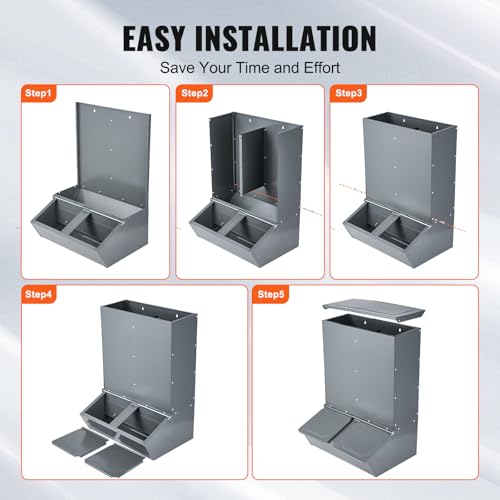 Happybuy Hog Feeder, 3.7 Bushel Capacity, Double Door Pig Feeder, Heavy Duty Steel Piglets Feeder, Multipurpose Trough Creep Feeder, Outdoor Livestock Feeder Farm Accessory for Feeding up to 8 Hogs