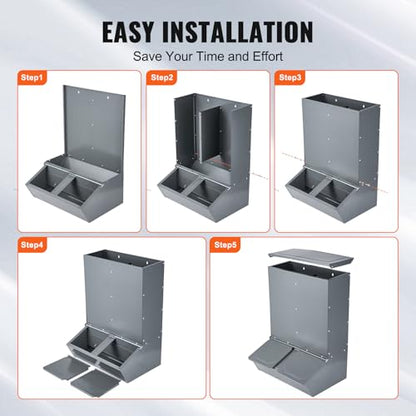 Happybuy Hog Feeder, 3.7 Bushel Capacity, Double Door Pig Feeder, Heavy Duty Steel Piglets Feeder, Multipurpose Trough Creep Feeder, Outdoor Livestock Feeder Farm Accessory for Feeding up to 8 Hogs