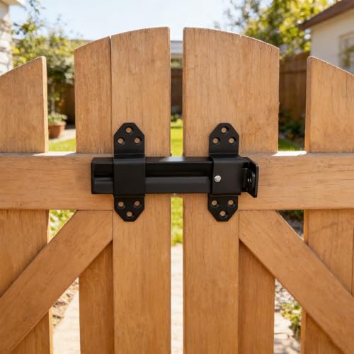 Heavy Duty Slide Bolt Gate Latch,Gate Latch Lock with Padlock Hole,Gate Latch for Wooden Fences, Barn Doors, Sliding & Swing Gates, Outdoor Sheds & Courtyards, Matte Black(2Pack) - color: Black (2Pack)