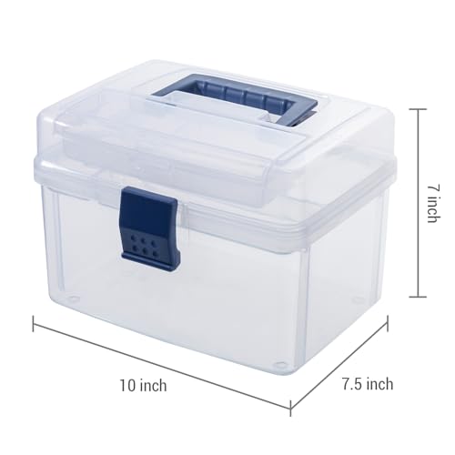 MyGift 10 Inch First Aid Storage Box with Detachable Tray, Quick Access Lid - color: Navy