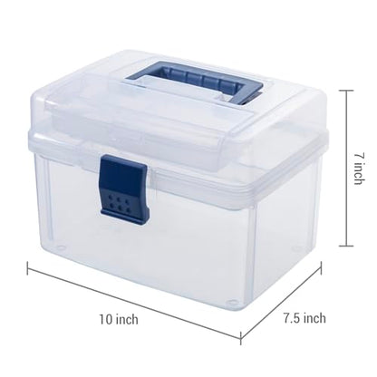 MyGift 10 Inch First Aid Storage Box with Detachable Tray, Quick Access Lid - color: Navy