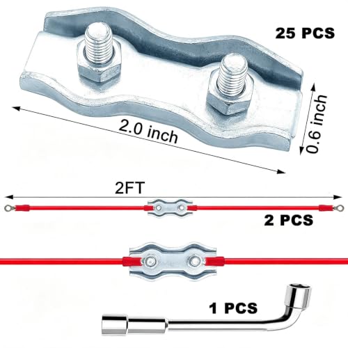 25 PCS M5 Poly Rope Galvanized Steel Connector Wires Kit for Electric Fence | Upgraded M5 Wires Splicer Galvanized Steel Connector Kit for Electric Fences 2 PCS Polyrope Silicone Copper Conductive Wires