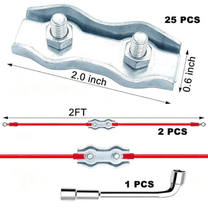25 PCS M5 Poly Rope Galvanized Steel Connector Wires Kit for Electric Fence | Upgraded M5 Wires Splicer Galvanized Steel Connector Kit for Electric Fences 2 PCS Polyrope Silicone Copper Conductive Wires