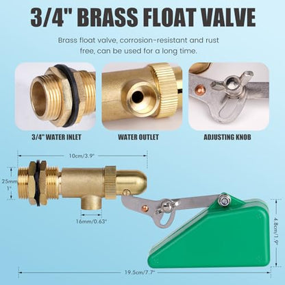 3/4 Inch Float Valve, Brass Water Float Valve for Water Tank, Float Ball Valve with Adjustable Arm for Livestock Waterer, Fountain, Aquarium, Aquaculture, Auto Water Level Control (1, green)