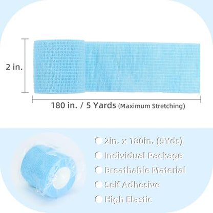 IndigoCase 12 Pack Self Adhesive Bandage Wrap 2 Inch x 5 yd Elastic Tape - color: Skyblue, size: 2 Inch - 12 Pack