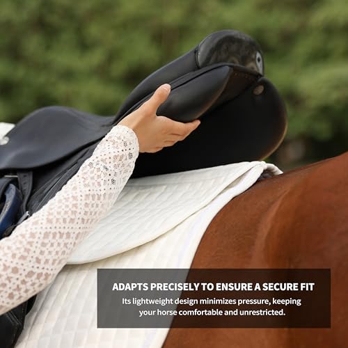 Harrison Howard Half Pad Pressure Relief Injury Prevention for Horses, Contoured Fit, Breathable Horse Riding Saddle Pad - color: white