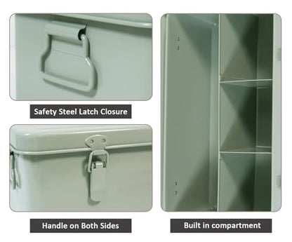 First Aid Medicine Box, First Aid Kit Supplies Bin, Metal Medicine Storage Tin, First Aid Empty Box with Safety Lock for Home Emergency Tool Set-Green - color: Green