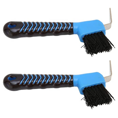 Horse Hoof Pick Brush 2Pcs Reinforced Steel Hook Soft Rubber Grip for Thorough Mud Removal for Horse Stable Work Boots, 17cm Stainless Steel Plastic for Equestrian Grooming Daily H