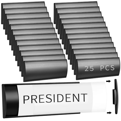 Therwen 25 Pack Aluminum Office Door Name Plate Holder, Black, 8 x 3 in - color: Black