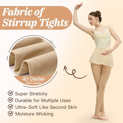 MANZI Women's Stirrup Tights Convertible Dance Tights Adult Women for Ballet Pack of 2 - color: Nude, size: Medium-Large