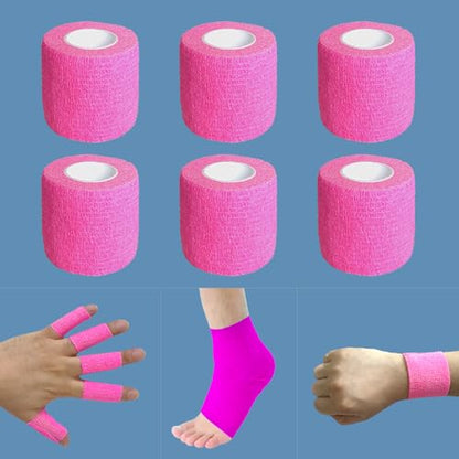 2 Inches Self Adhesive Bandage Wrap Bulk, 6 Pack, Pink - color: Pink