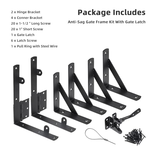 WEKIS Gate Corner Brace Brackets Heavy Duty Anti Sag Gate Kit with Gate Latch for Wooden Fence Gate Hardware Kit - size: Single Door Set
