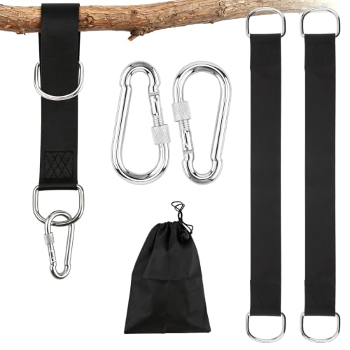 2 PCS Tree Swing Straps Hanging Kit with 2 Carabiners, 60cm / 1.97FT Length Tree Swing Hanging Straps Kit Perfect for Tree Swing Hammocks Punching Bag Gym Bar Chair Seat Outdoor - size: 1.97ft 2PCS