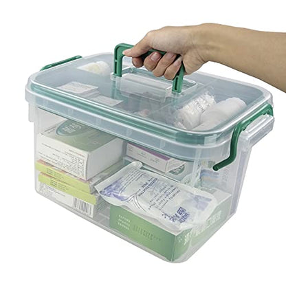 1-Pack Clear Storage Box Container, Family First Aid Box with Handle | 15 QT Medicine Box Organizer with Tray, Durable Plastic, Thickened Medicine Storage Organizeron
