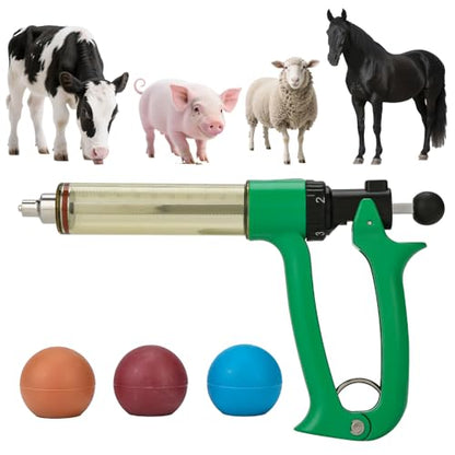50ml Semi-Auto Repeating Livestock Syringe Gun, 5 Dose Settings - color: Green50ML