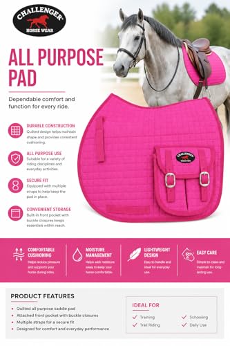 CHALLENGER Horse English Quilted Fleece Padded Dressage Saddle Pad with Pockets 72121-124 - color: Hot Pink, size: Spine 24" Center drop 24"