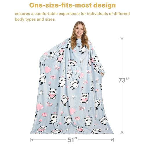 Catalonia Wearable Blanket with Sleeves for Women & Men, Fleece Wrap Throw - color: Panda Grey