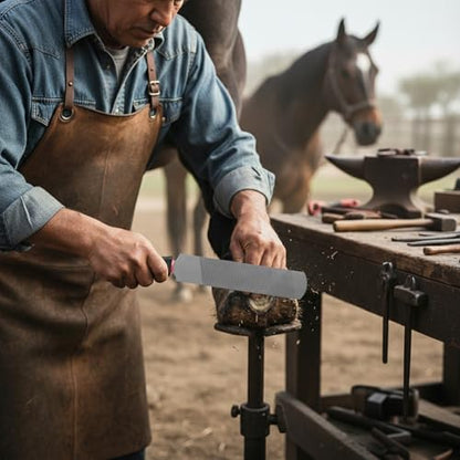 Hoof Rasp with Wooden Handle, High-Carbon Steel Horseshoe File for Horse Hoof Trimming and Shaping, Double Sided Farrier Rasp with Coarse Rasp and Finish File Side, Equestrian Tool