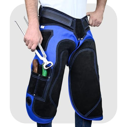 Farrier Apron Cowhide Leather Hoof Trimming Chaps - color: Blue - Black, size: 65cm - 25inch