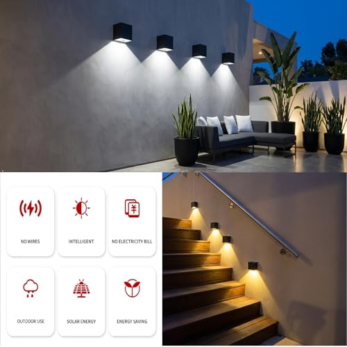 ASLIDECOR Solar Fence Lights Outdoor Waterproof, 2 Modes (Warm/Cool White), IP65 Deck Post Lights, Auto Dusk to Dawn, Easy Install for Railing Patio Garden Stairs (2 Pack)