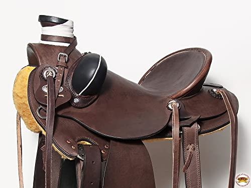 HILASON Western Horse Wade Saddle American Leather Ranch Roping Dark Brown | Hand Tooled & for Horses