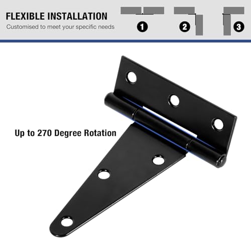 TDCHINGES T Strap Black Gate Door Hinges for Wood Fence Box 4 Pack 4 Inch - size: 4Pack-4inch