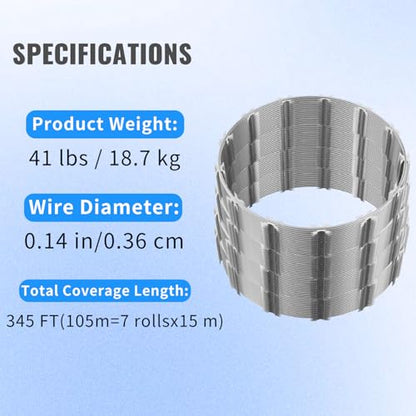345 FT Razor Wire, 7 Rolls, Concertina Fencing with Warning Sign | Hot-dip galvanized steel, silver. For fence, wall, garden & commercial security. Easy to install. Durable & rust-resistant. - size: 345 FT, style: 7 Rolls