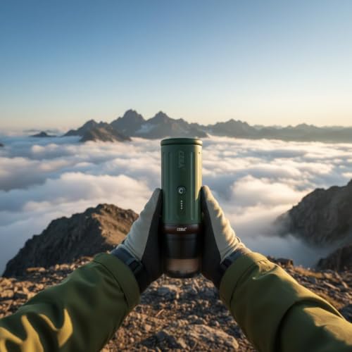 CERA+ PCM03S Portable Espresso Machine, 13500mAh Self-Heating Coffee Maker | 20 Bar Extraction with Up to 8 Cups per Charge, Compatible with NS Pods & Grounds for Camping, Travel & Outdoor Brewing - color: Green