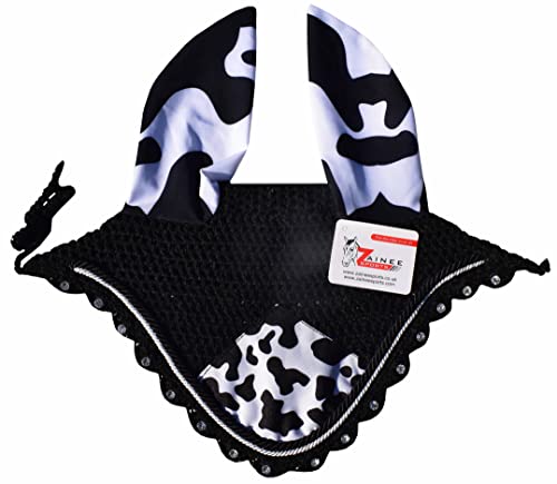 Cow Print Saddle Pad Set with Matching Ear Bonnet – Animal Print Horse Riding Gear – Non-Slip & Breathable – Western/English Show - size: Cob