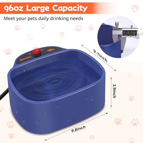 Heated Dog Bowl, 96oz/2.8L Outdoor Heated Water Bowl for Dogs, Cats, Chickens and Squirrels, Heated Pet Bowl with Chew Resistant Power Cord and ON/Off Switch, 35W