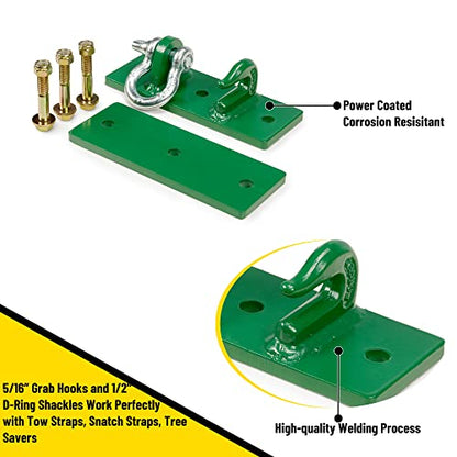 Tractor Bucket Hooks, Bolt On Clevis Mount with 1/2” Shackle, 5/16”Grab Hooks G70 Steel, Shackles Mount with Backer Plate, Heavy Duty Tow Hook for SUV RV UTV Tractors Bucket(Green) - color: Green