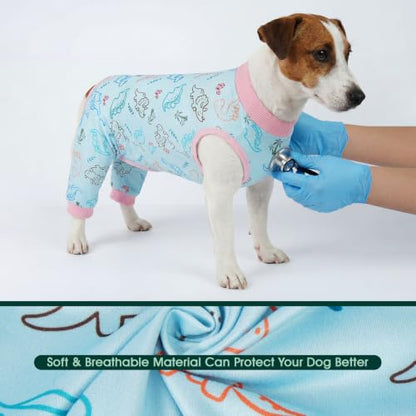 Kuoser Dog Recovery Suit with Anti Licking Rear Leg Sleeve, Dinosaur M - color: Blue Dinosaur, size: Medium (Back Length: 34cm / 13.38")