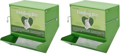 Metal Small Animal Feeder with Lid, Heavy Duty, Large Capacity Food Dispenser, Great for Rabbits, Guinea Pigs, Chinchillas and Other Small Animals (7.4 inch, Green) (Pack of 2) - color: Green, size: 7.4 inch (Pack of 2)