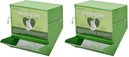 Metal Small Animal Feeder with Lid, Heavy Duty, Large Capacity Food Dispenser, Great for Rabbits, Guinea Pigs, Chinchillas and Other Small Animals (7.4 inch, Green) (Pack of 2) - color: Green, size: 7.4 inch (Pack of 2)