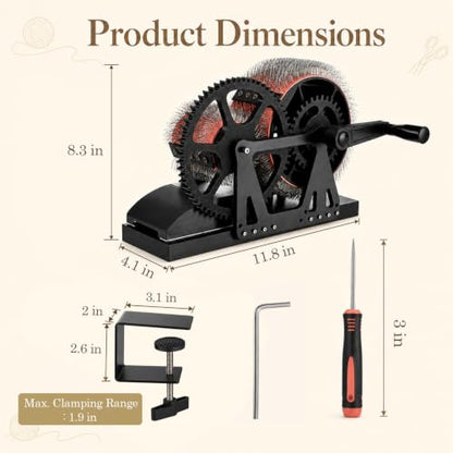 Drum Carders for Wool, Fiber Carding Machine with Brush and Awl, Hand Crank Wool Carder for Combing, Fiber Blending, Felting, Spinning Prep and DIY Yarn Crafts