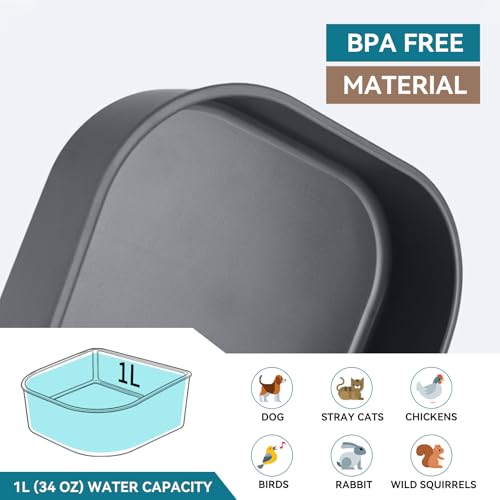 Hanging Heated Water Bowl for Cats/Rabbits/Chicken/Dogs, 34 OZ Thermal-Bowl Heated Small Water Dish for Outdoor Animals Hang on Cage - color: Grey
