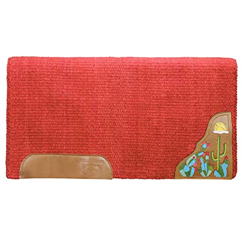 34" x 36" Zara Cactus Solid New Zealand Wool Western Saddle Blanket Pad - color: Red