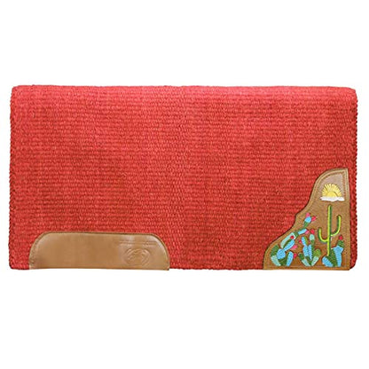 34" x 36" Zara Cactus Solid New Zealand Wool Western Saddle Blanket Pad - color: Red