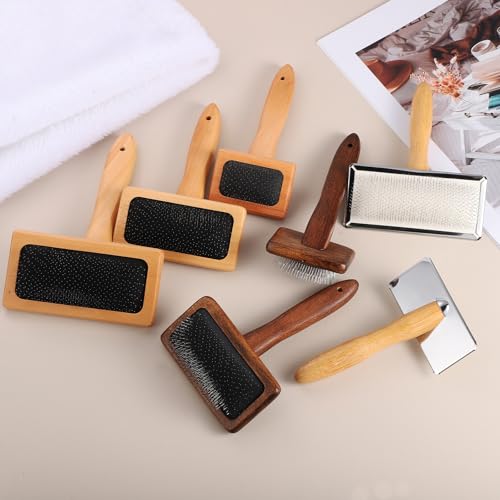 MECCANIXITY 2 Pcs Wool Carder, Hand Carding Brush 2 Medium Wooden Pet Grooming Tool for Needle Felting Pet Grooming Weaving Craft Supplies, Silver, Wood Color - style: 2 Medium