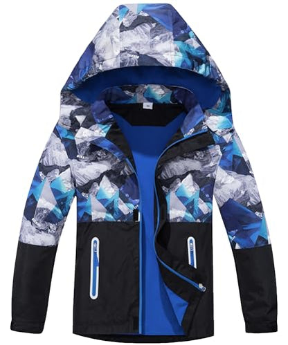 M2C Boys Girls Hooded Color Block Waterproof Fleece Lined Windbreaker Jacket - color: Snowy Mountain Blue, size: 4-5T