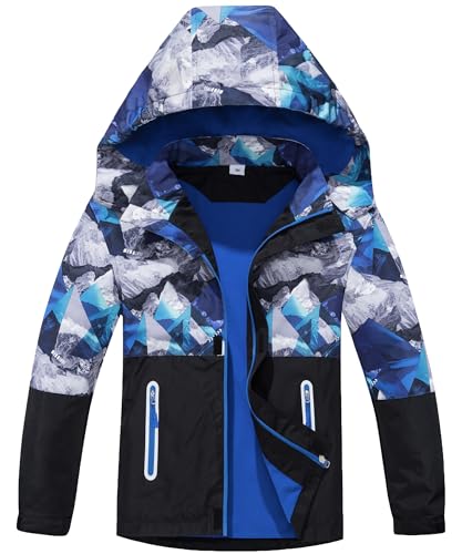 M2C Boys Girls Hooded Color Block Waterproof Fleece Lined Windbreaker Jacket - color: Snowy Mountain Blue, size: 8-9 Years