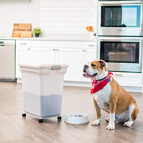 IRIS USA Dog Food Storage Container, Up to 58lbs, Almond/Pearl, Made in USA - color: Almond/Pearl, size: 58 lbs