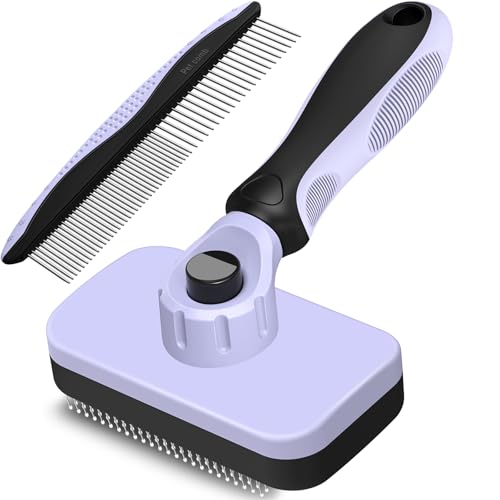 2PCS Self Cleaning Slicker Brush & Dog Comb - Skin Friendly Deshedding Grooming Tool for Dogs, Cats and Small Animals, Professional Deshedding Tool for Long and Short Haired Pets (Light Purple) - color: Light Purple