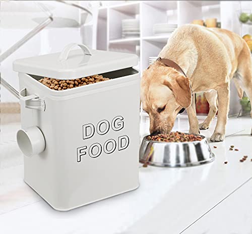 Pethiy airtight Dog Treat container bin and DOG Food Storage Tin with Lid With Handle |4-5 lbs Capacity | Serving Scoop Included -White - color: White(DOG FOOD)