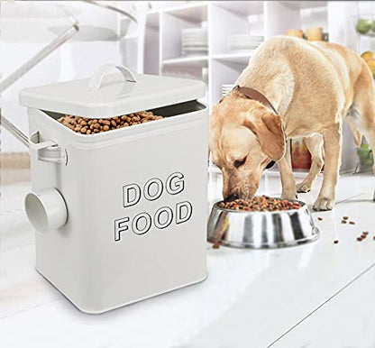 Pethiy airtight Dog Treat container bin and DOG Food Storage Tin with Lid With Handle |4-5 lbs Capacity | Serving Scoop Included -White - color: White(DOG FOOD)