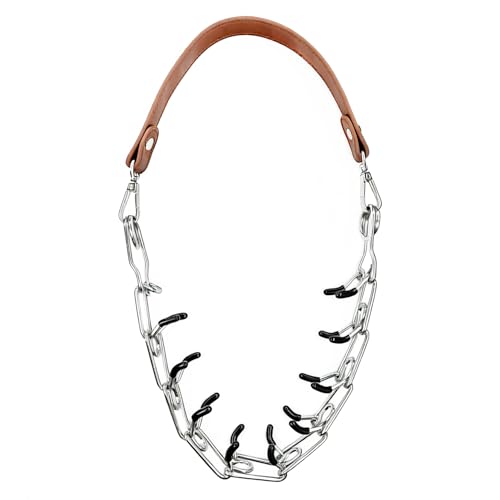 QMARK Pronged Chain Goat Collar, Brown and Silver, 30 Inch