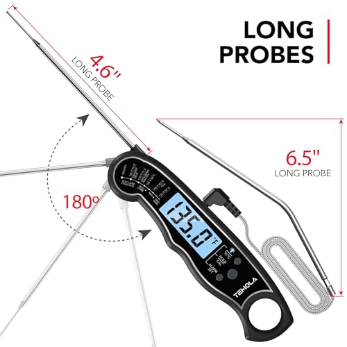 TEMOLA Meat Thermometer, Instant Read Food Thermometer for Cooking, Digital Food Thermometer with LCD Backlight for Candy Fry Grill BBQ Liquids, Kitchen Oven Safe Dual Probe 2 in 1 Thermometer | Digital Food LCD Backlight for Candy Fry Grill BBQ Liquids,