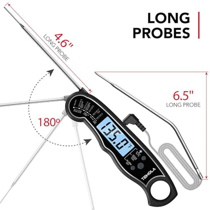 TEMOLA Meat Thermometer, Instant Read Food Thermometer for Cooking, Digital Food Thermometer with LCD Backlight for Candy Fry Grill BBQ Liquids, Kitchen Oven Safe Dual Probe 2 in 1 Thermometer | Digital Food LCD Backlight for Candy Fry Grill BBQ Liquids,